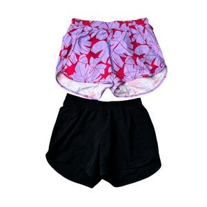 All In Motion Shorts Girls XL Black Purple Red Leaf Print Running Athletic Lot
